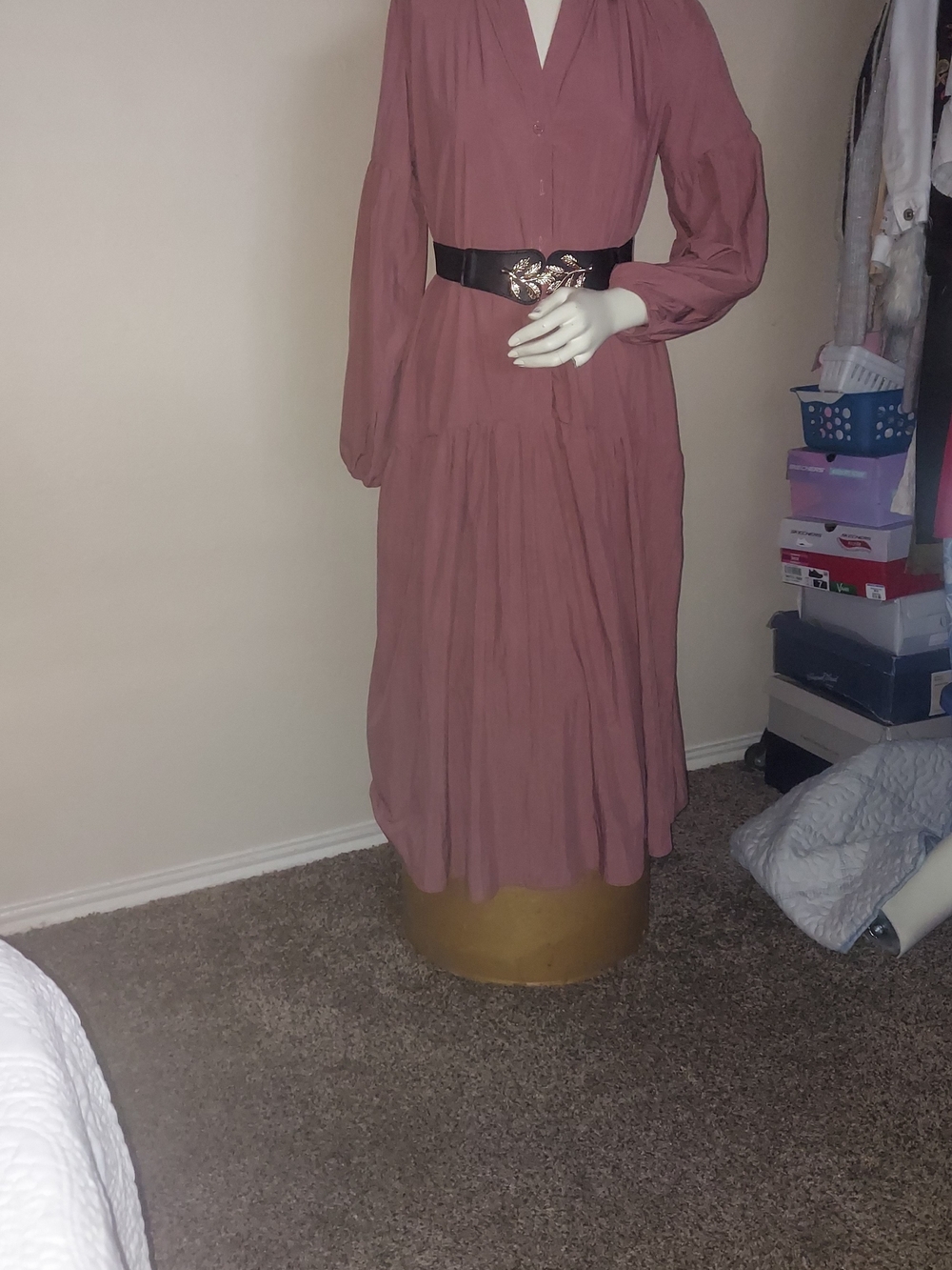 Anthropologie Dusty Rose Button-Front Midi Dress - Picture 7 of 10
